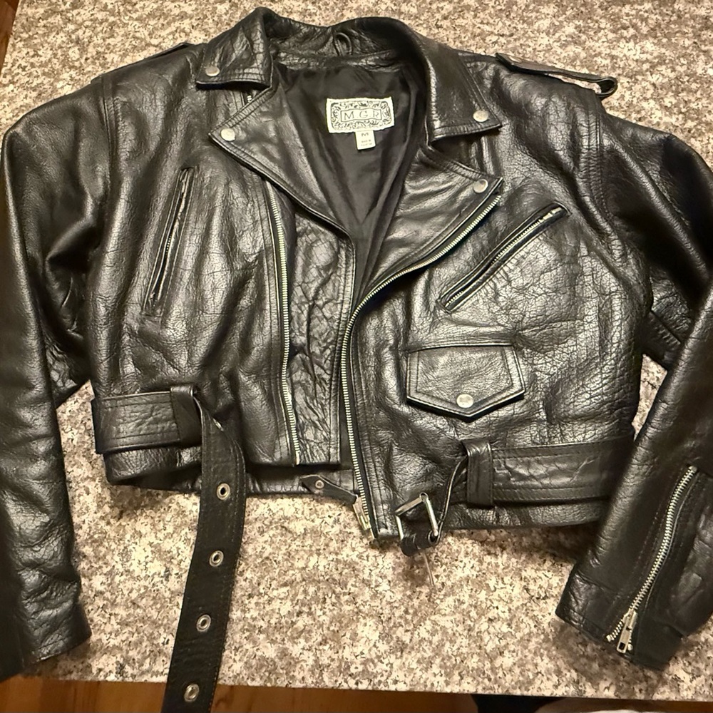 Women’s Black Leather Motorcycle Jacket - Picture 2 of 5
